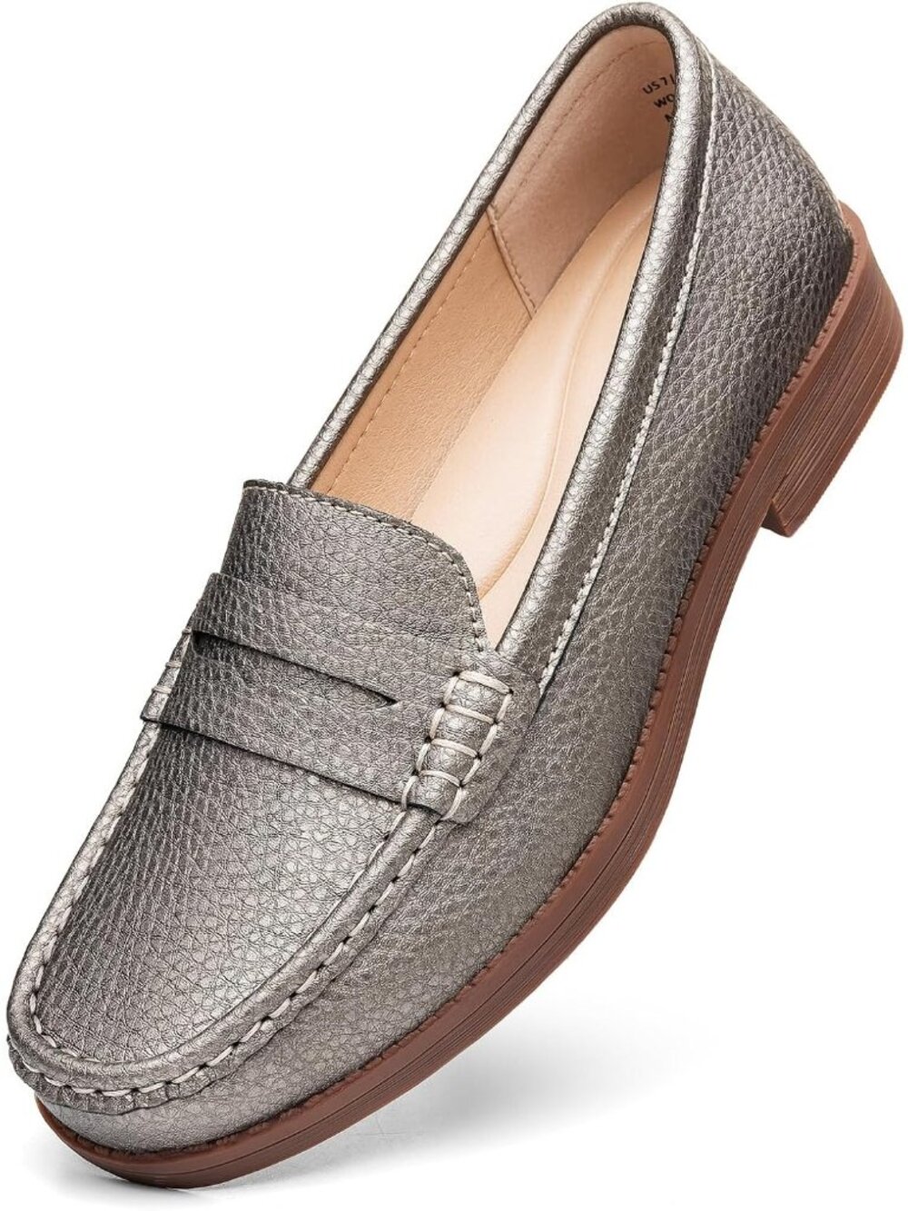 Women's Bronze Leather Comfortable Penny Loafers Slip On Casual Walking Shoes